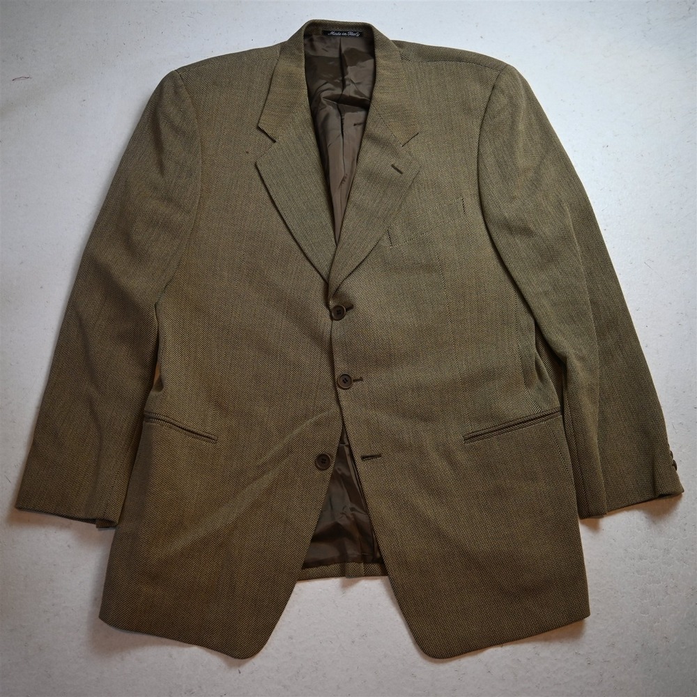 Vtg Italy Mani Giorgio Armani 44R Brown Herringbone 100% Wool Blazer Sport Coat